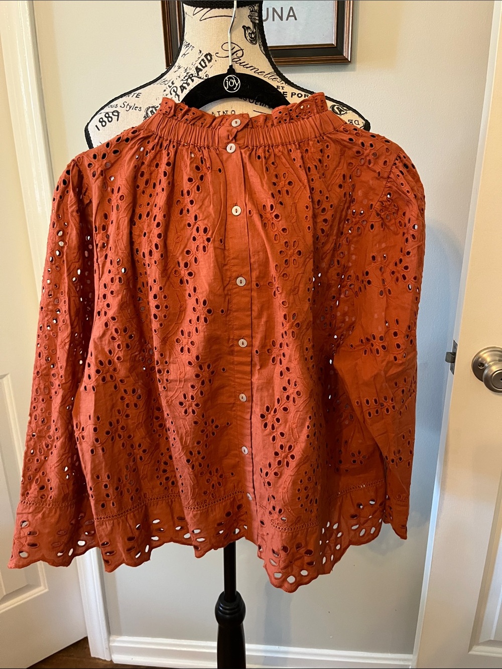 Women’s Eyelet Peasant Blouse in Rust - Picture 5 of 6